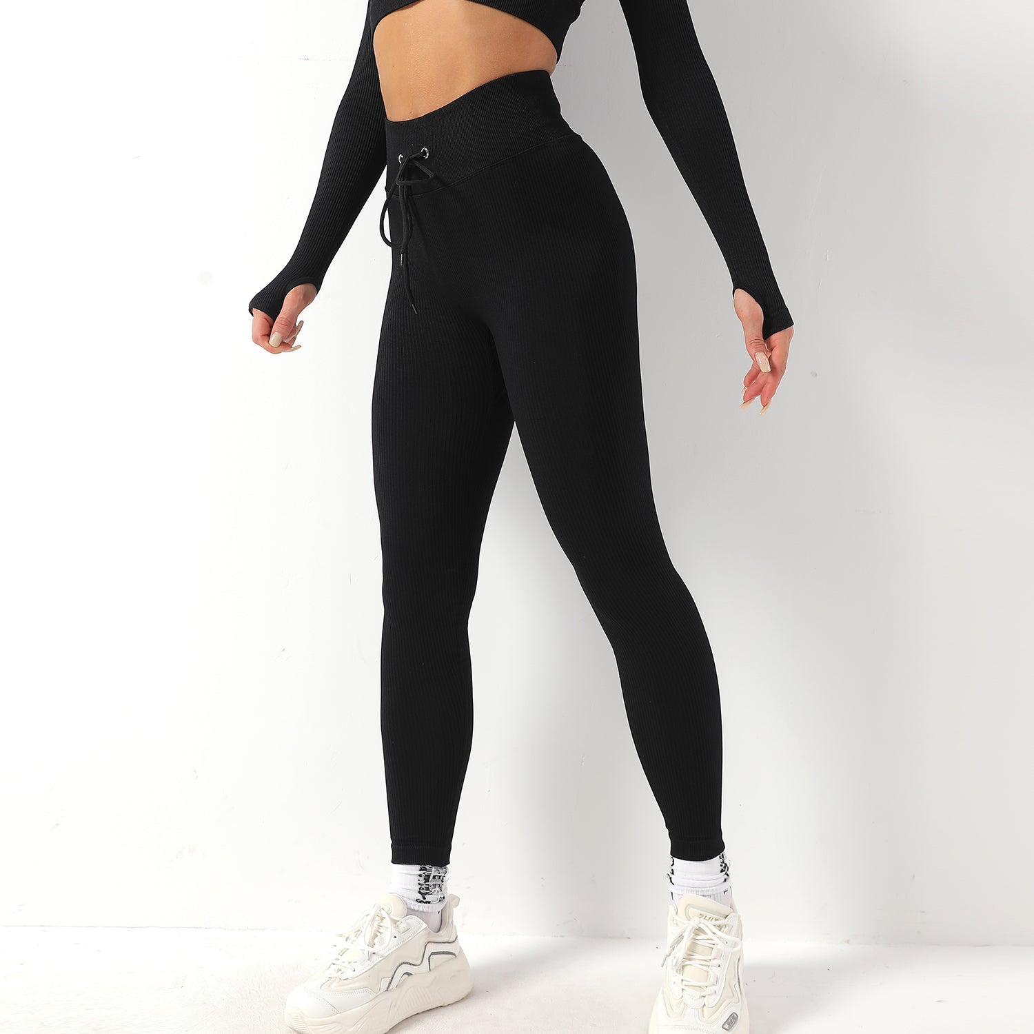 Avurer FitFusion 2-Piece Set — Long-Sleeve Top & Leggings - Black