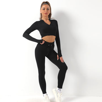 Avurer FitFusion 2-Piece Set — Long-Sleeve Top & Leggings - Black