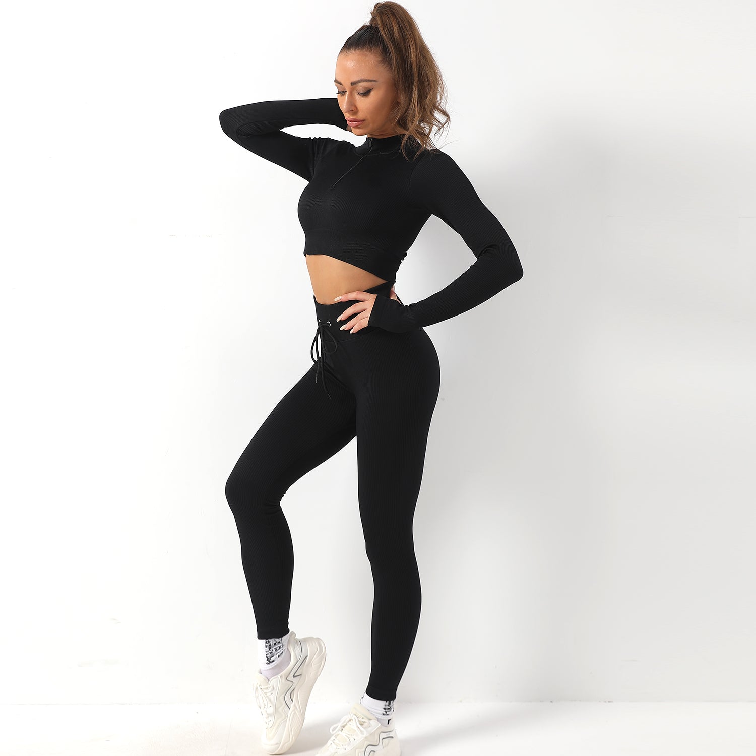 Avurer FitFusion 2-Piece Set — Long-Sleeve Top & Leggings - Black