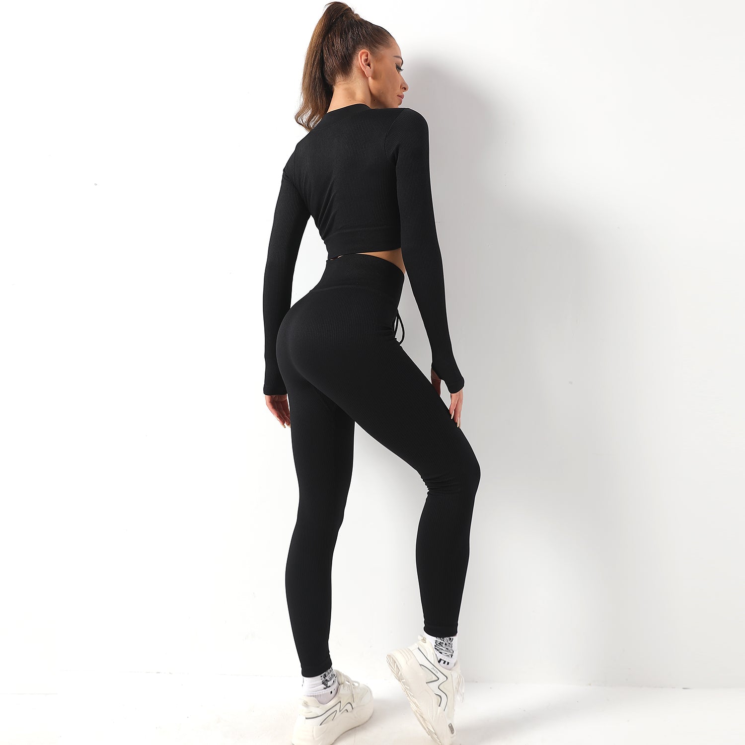 Avurer FitFusion 2-Piece Set — Long-Sleeve Top & Leggings - Black