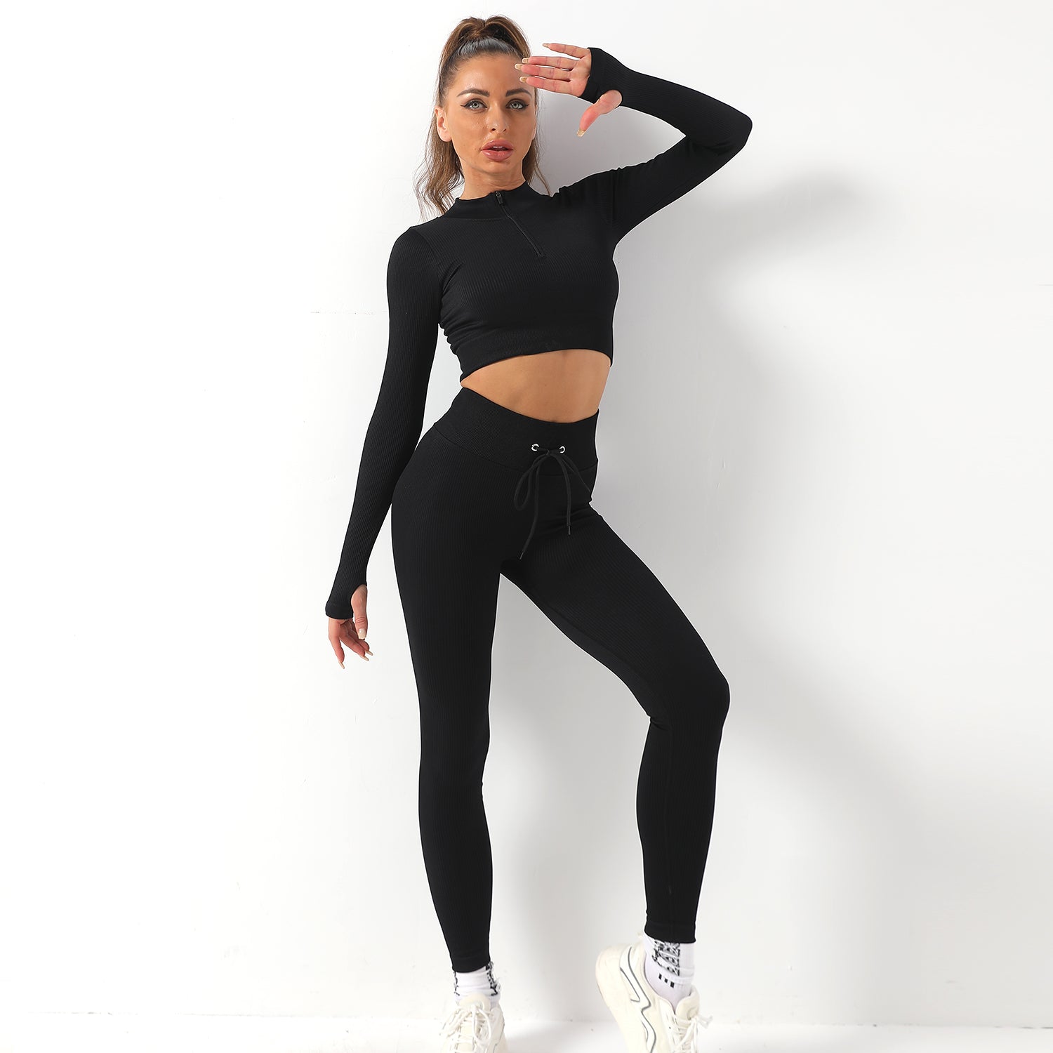 Avurer FitFusion 2-Piece Set — Long-Sleeve Top & Leggings - Black