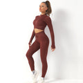 Avurer FitFusion 2-Piece Set — Long-Sleeve Top & Leggings - Coffee