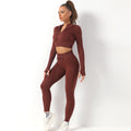 Avurer FitFusion 2-Piece Set — Long-Sleeve Top & Leggings - Coffee