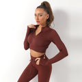 Avurer FitFusion 2-Piece Set — Long-Sleeve Top & Leggings - Coffee