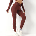 Avurer FitFusion 2-Piece Set — Long-Sleeve Top & Leggings - Coffee