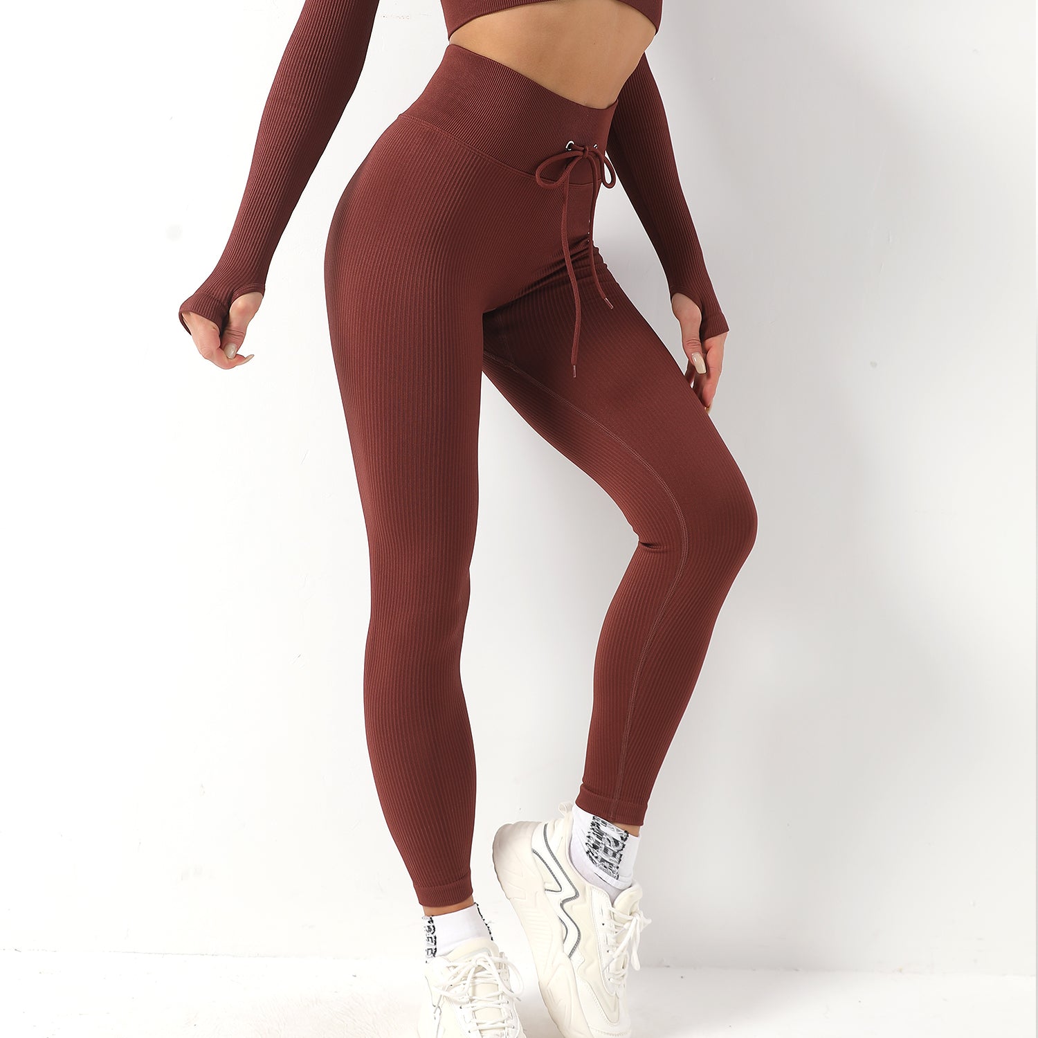 Avurer FitFusion 2-Piece Set — Long-Sleeve Top & Leggings - Coffee