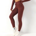 Avurer FitFusion 2-Piece Set — Long-Sleeve Top & Leggings - Coffee
