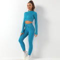 Avurer FitFusion 2-Piece Set — Long-Sleeve Top & Leggings - Lack Blue