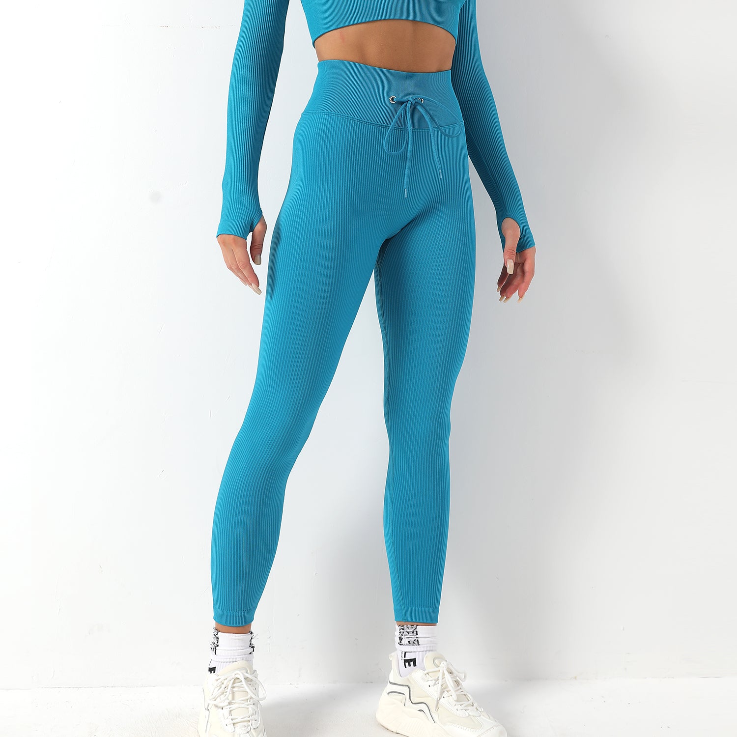 Avurer FitFusion 2-Piece Set — Long-Sleeve Top & Leggings - Lack Blue