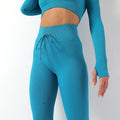 Avurer FitFusion 2-Piece Set — Long-Sleeve Top & Leggings - Lack Blue